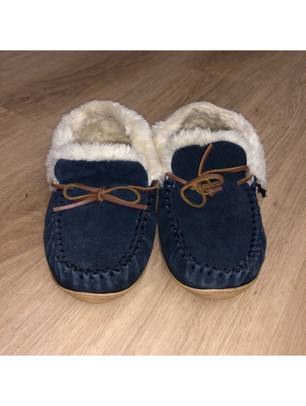 CLARKS SUEDE MOCCASINS SLIPPER BLUE SHEARLING SHERPA LINED FLEECE WOMENS SIZE 9